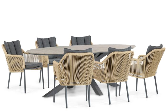 De Laan Projects Laan Marbella/Matara 220 cm dining tuinset 7-delig – Taupe-naturel-bruin