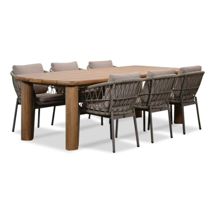 BUITEN living Laredo/Dakota beige dining tuinset | 6 personen | hardhout + touw | 255cm – Zand