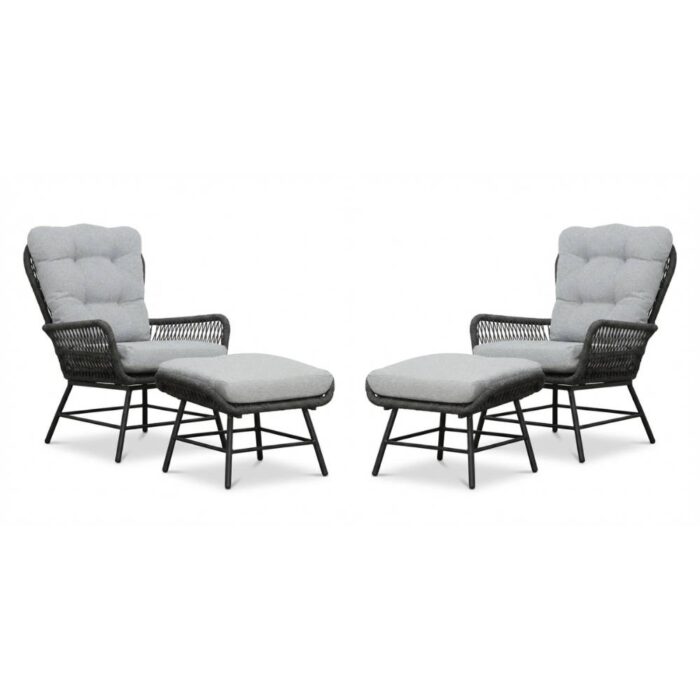 BUITEN living Dex lounge balkonset 4-delig | touw + aluminium | Stone Grey – Grijs