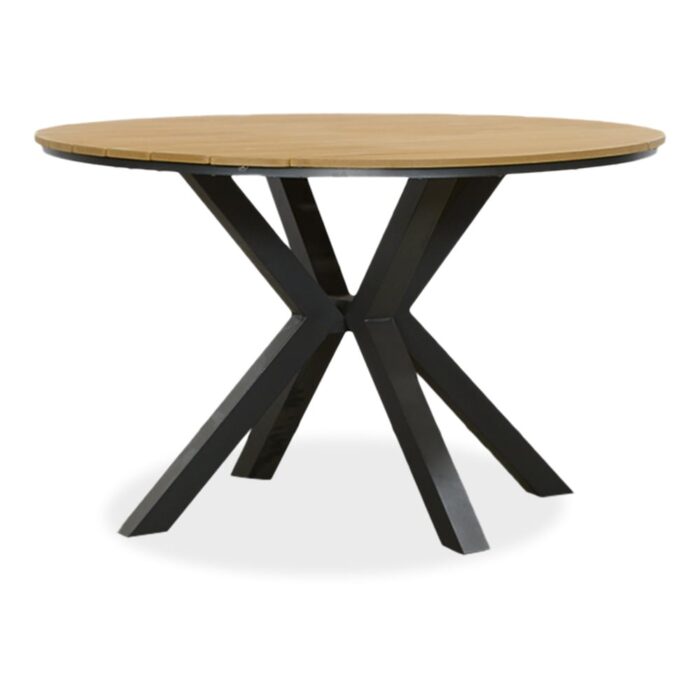 LUX outdoor living Cervo dining tuintafel 4 personen | polywood + aluminium | Natural Wood | Ø120cm rond – Light Teak, Zwart