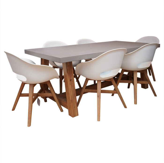 BUITEN living Veltis/Karlstad wit dining tuinset | 6 personen | betonlook + kunststof | 200cm