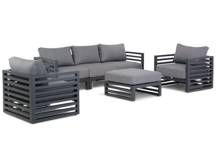Santika Furniture Jaya stoel-bank loungeset 6-delig – Grijs-antraciet