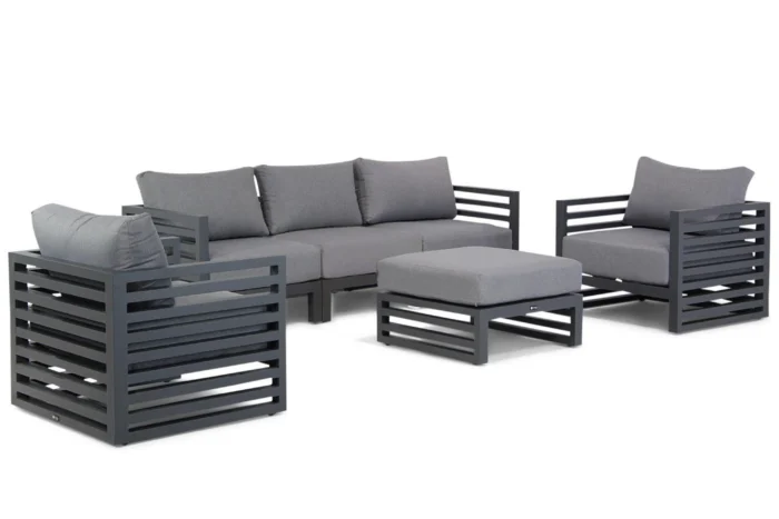 Santika Furniture Jaya stoel-bank loungeset 6-delig - Grijs-antraciet