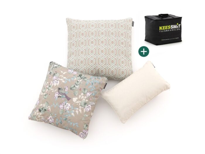 Kees Smit Collectie Sierkussen set Soft Floral Light Naturel Laagste prijsgarantie! – Taupe