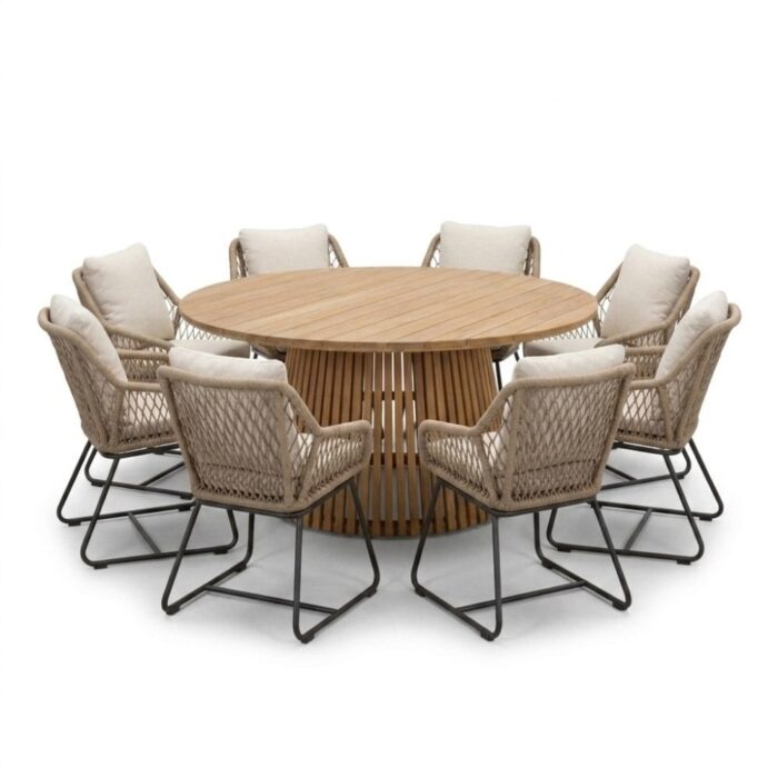 BUITEN living Palau/Portofino Sahara Dust dining tuinset | 8 personen | teakhout + touw | 180cm – Natural Teak
