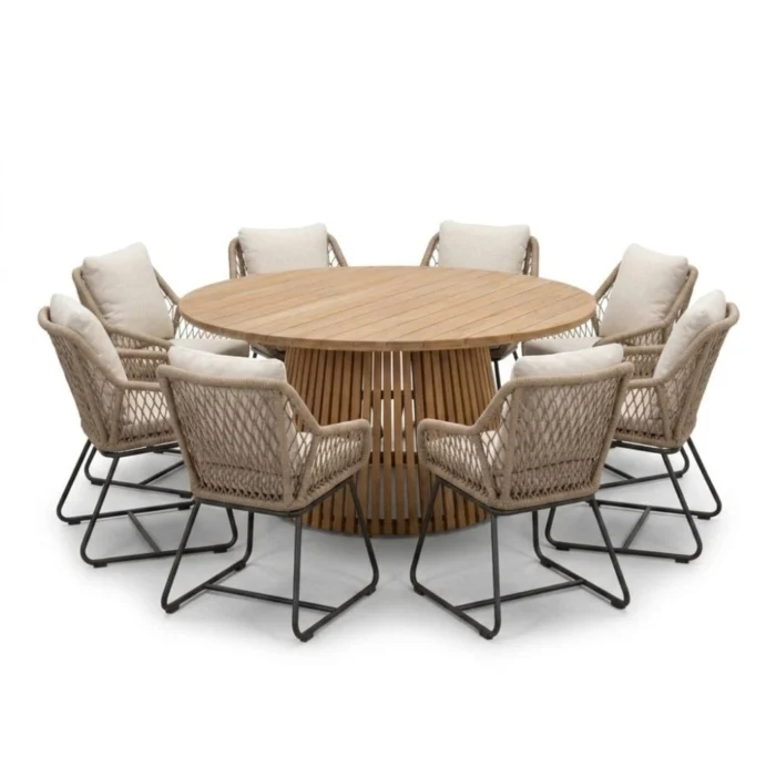 BUITEN living Palau/Portofino Sahara Dust dining tuinset | 8 personen | teakhout + touw | 180cm - Natural Teak