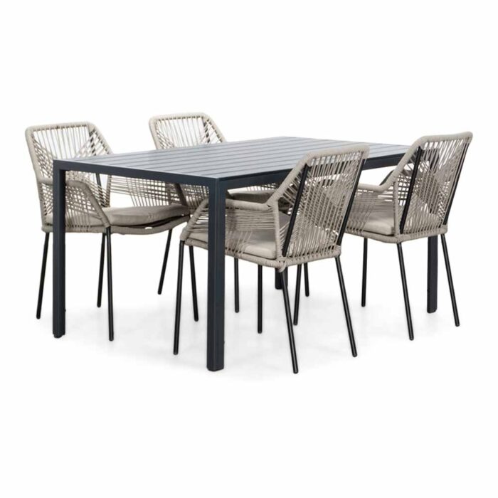 LUX outdoor living Manchester/Seville zand dining tuinset | 4 personen | aluminium + touw | 150cm – Zwart