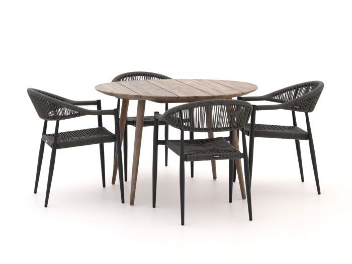 Manifesto Furniture Manifesto Belpasso/ROUGH-K ø 115cm dining tuinset 5-delig stapelbaar Laagste prijsgarantie! – Bruin