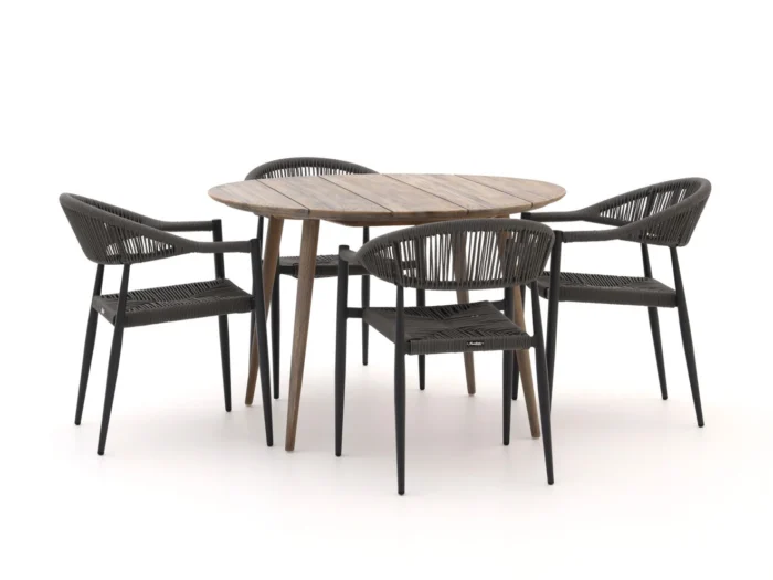 Manifesto Furniture Belpasso/ROUGH-K ø 115cm dining tuinset 5-delig stapelbaar - Bruin