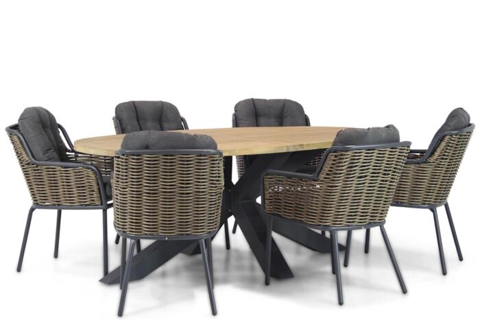 Santika Furniture Fasano/Brookline 240 cm ovaal dining tuinset 7-delig – Grijs-antraciet