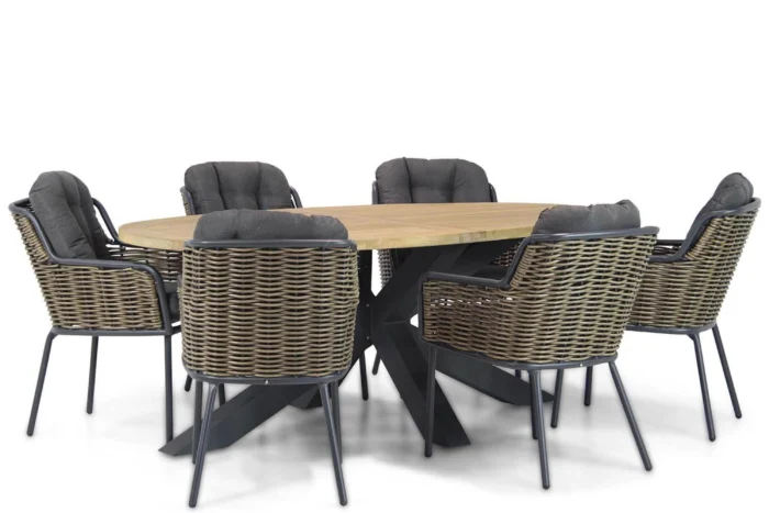 Santika Furniture Fasano/Brookline 240 cm ovaal dining tuinset 7-delig - Grijs-antraciet