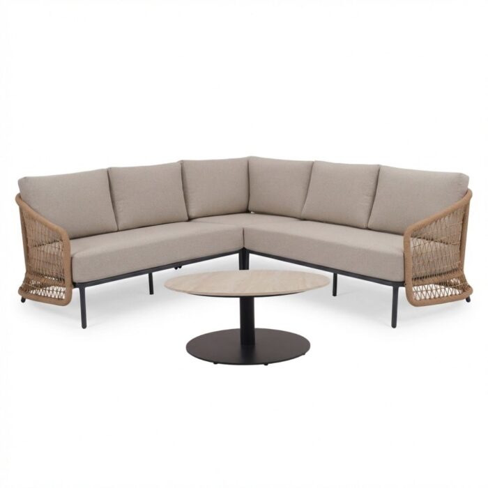 BUITEN living Vienna hoek loungeset 5 personen incl. tafel 75cm | wicker + aluminium | zand | 5-delig 223x223cm
