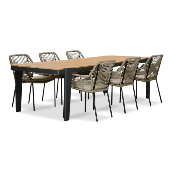 LUX outdoor living Vigo/Seville zand dining tuinset | 6 personen | teakhout + aluminium | 260cm
