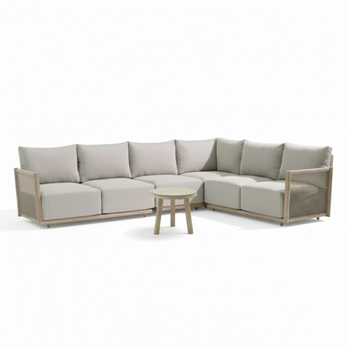 BUITEN living Beau hoek loungeset 6 personen incl. tafel 50cm rond | aluminium + touw | grijs | 5-delig 304x234cm