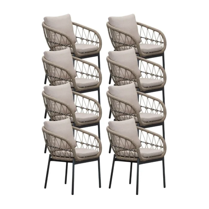 LUX outdoor living Dakota dining tuinstoel set van 8 | touw + aluminium | beige/antraciet