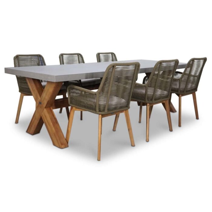 BUITEN living Norwich/Padua dining tuinset | 6 personen | betonlook + touw | 250cm – Betonlook, Groen