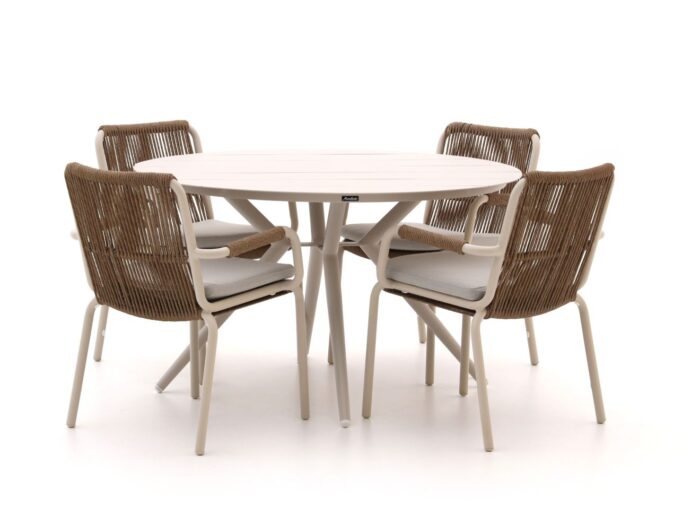 Bellagio tuinmeubelen Bellagio Caronia/Sora ø 127cm dining tuinset 5-delig stapelbaar Laagste prijsgarantie! – Taupe
