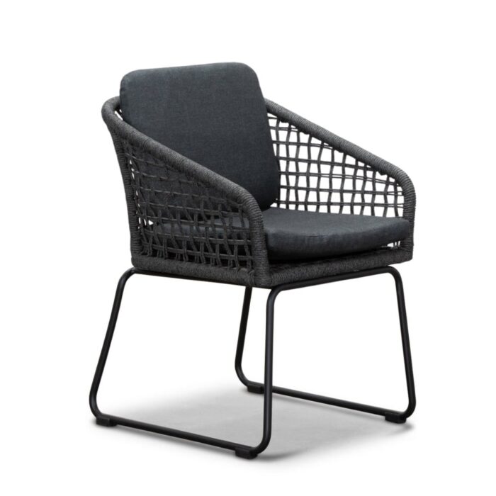 BUITEN living Tulum dining tuinstoel | touw + aluminium | Lava Grey – Antraciet