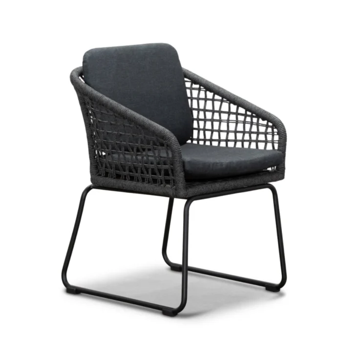BUITEN living Tulum dining tuinstoel | touw + aluminium | Lava Grey - Antraciet