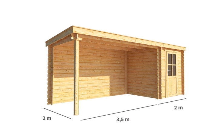 Warentuin collection Blokhut, tuinhuisje met overkapping Els-Eva 550 cm bij 200 cm diep lessenaarsdak 9 – bruin