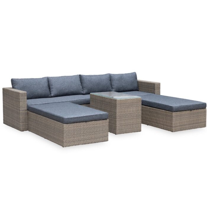 Denza Furniture Rio ligbed loungeset modulair 8 personen | wicker | Kobo Grey | 5-delig 258x193cm – Donkergrijs – Donkerbruin