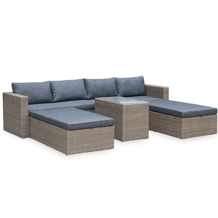 Denza Furniture Rio ligbed loungeset modulair 8 personen | wicker | Kobo Grey | 5-delig 258x193cm - Donkergrijs - Donkerbruin