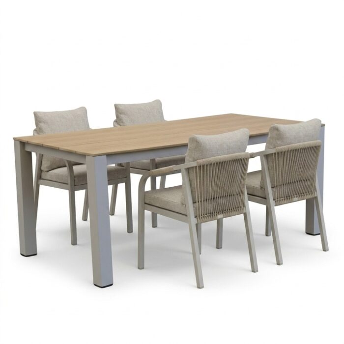 LUX outdoor living Manhattan/Calgary beige dining tuinset | 4 personen | polywood + touw | 180cm