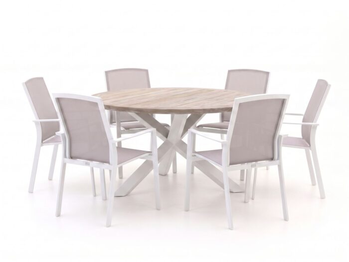 Forza Furniture Altea/ROUGH-Y ø150cm dining tuinset 7-delig stapelbaar