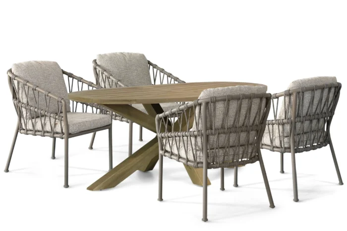 Santika Furniture Miyora/Boston 200x110 cm dining tuinset 5-delig - Taupe-naturel-bruin