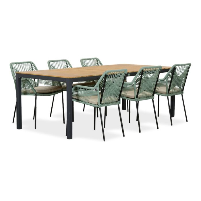 LUX outdoor living Delta/Seville mint dining tuinset | 6 personen | teakhout + touw | 220cm – Zand