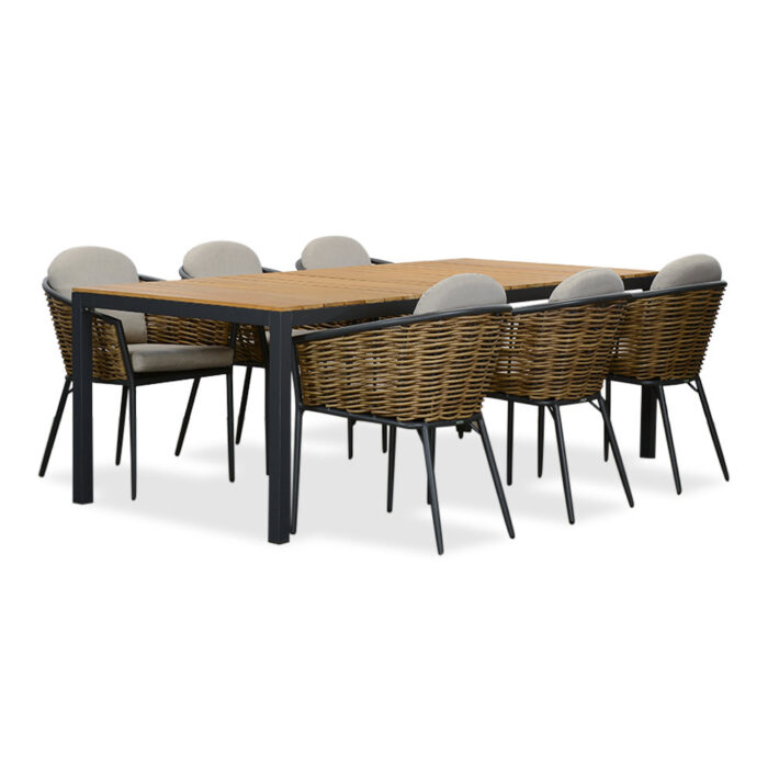 LUX outdoor living Delta/Lucca dining tuinset | 6 personen | teakhout + wicker | 220cm