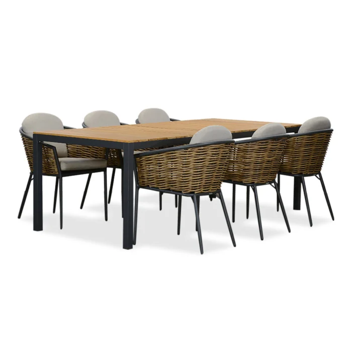 LUX outdoor living Delta/Lucca dining tuinset | 6 personen | teakhout + wicker | 220cm