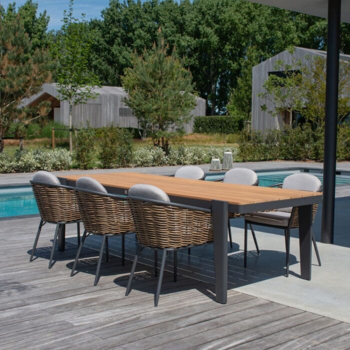 LUX outdoor living Vigo/Lucca dining tuinset | 6 personen | teakhout + wicker | 260cm