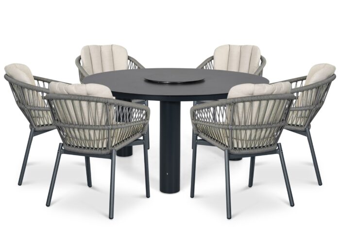 De Laan Projects Laan Malaga/Arancia 150 cm dining tuinset 7-delig – Grijs-antraciet