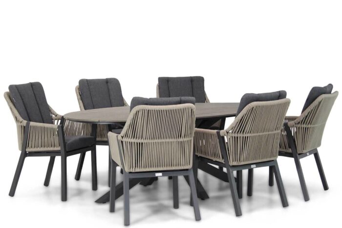 Lifestyle Garden Furniture Verona/Matara 220 cm dining tuinset 7-delig – Taupe-naturel-bruin