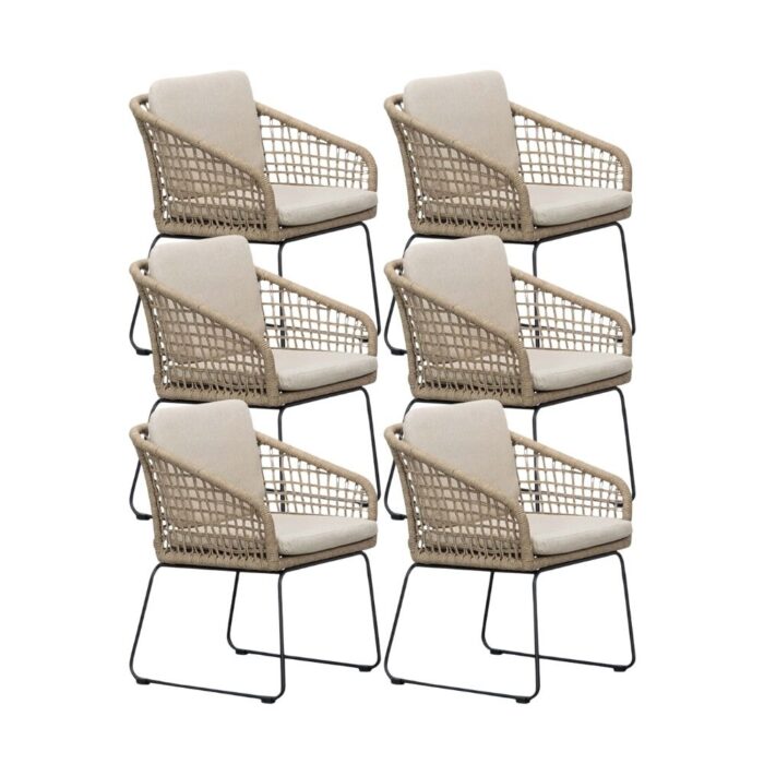BUITEN living Tulum dining tuinstoel set van 6 | touw + RVS | Sahara Dust – Zand
