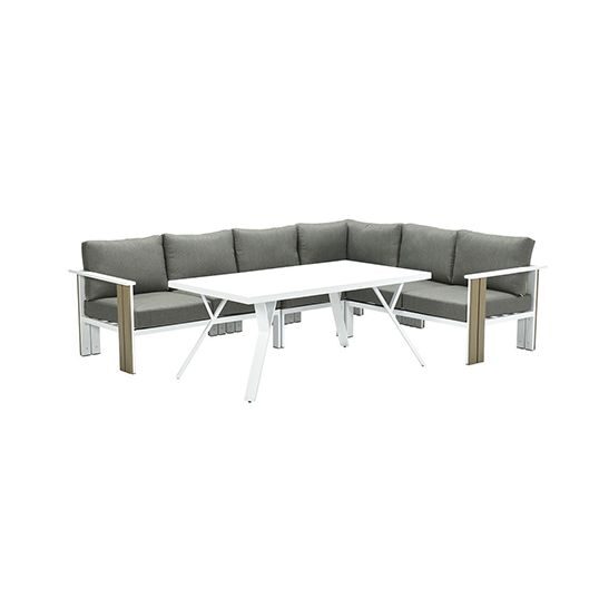 Garden impressions Plato L/D hoekset 5-dlg VW vint. teak/mat wit/moss gr L277x214 x B65 cm