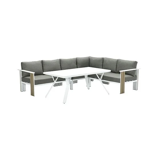 Garden impressions Plato L/D hoekset 5-dlg VW vint. teak/mat wit/moss gr L277x214 x B65 cm