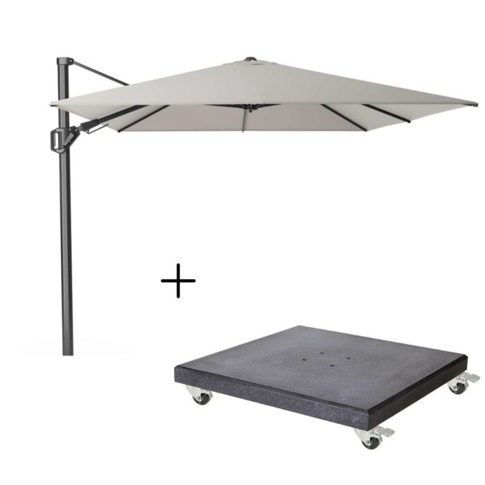 Platinum Challenger T² zweefparasol premium doek | 350x260cm met Modena parasolvoet 120kg | Manhattan – Grijs