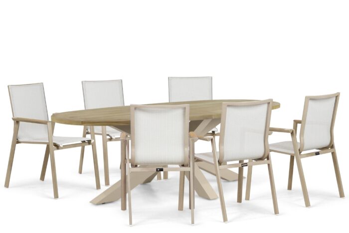 Lifestyle Garden Furniture Fiora/Brookline 240×120 cm dining tuinset 7-delig – Zand/Beige