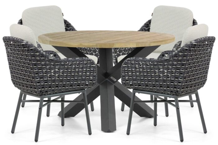 Santika Furniture Yovan/Rockville 120 cm dining tuinset 5-delig – Grijs-antraciet