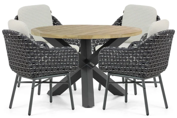 Santika Furniture Yovan/Rockville 120 cm dining tuinset 5-delig - Grijs-antraciet