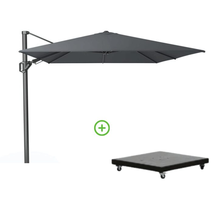 Platinum Challenger T² zweefparasol | 350x260cm met Monza parasolvoet 90kg | antraciet