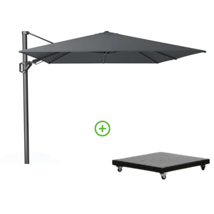 Platinum Challenger T² zweefparasol | 350x260cm met Monza parasolvoet 90kg | antraciet
