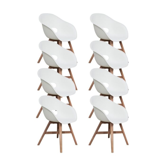 BUITEN living Karlstad dining tuinstoel set van 8 | kunststof + hardhout | wit