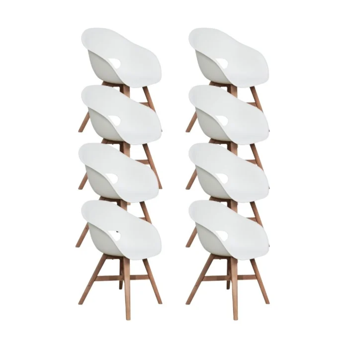 BUITEN living Karlstad dining tuinstoel set van 8 | kunststof + hardhout | wit