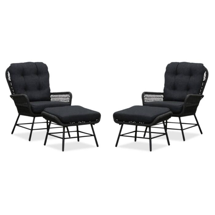 BUITEN living Dex lounge balkonset 4-delig | touw + aluminium | Lava Grey – Grijs