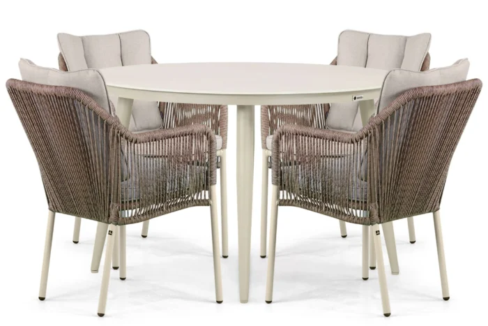 De Laan Projects Lifestyle Marbella/Vienna 120 cm dining tuinset 5-delig - Taupe-naturel-bruin