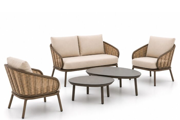 Apple Bee Pine Key/Livo stoel-bank loungeset 5-delig – Taupe-naturel-bruin