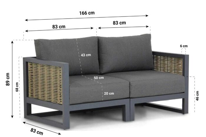 Santika Furniture Salviano lounge tuinbank 2-delig – Grijs-antraciet